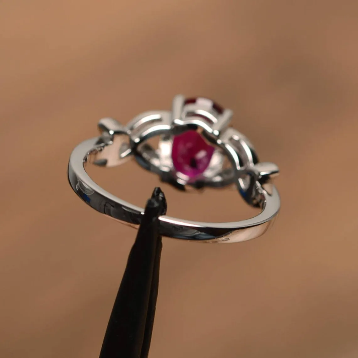 Cute Lab Created Oval Cut Ruby Unique Solitaire Rings - 925 Sterling Silver Rings