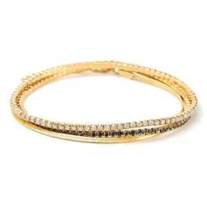 DAINTY GOLD AND RHINESTONE LAYERED BRACELET SET