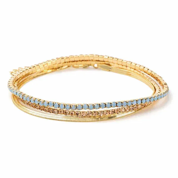 DAINTY GOLD AND RHINESTONE LAYERED BRACELET SET