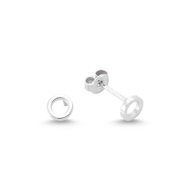 Dainty Halo Silver Simple Open Circle Studs Earring