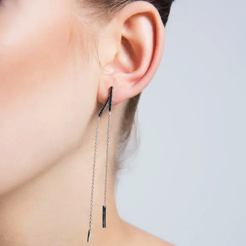 Dainty Silver Triangle & Line Threader Earrings