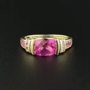 Diamond Checkerboard Cut Pink Sapphire 10K Gold Vintage Ring, Sz 6 3/4