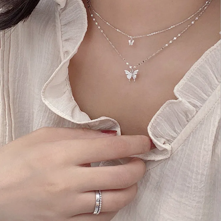 Elegant Silver Color Shiny Butterfly Necklaces Ladies