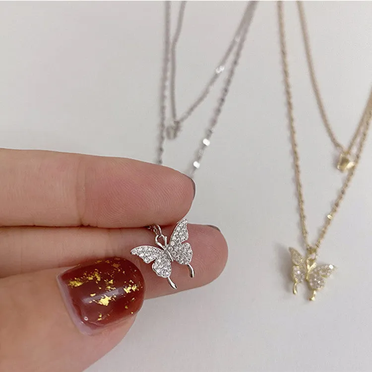 Elegant Silver Color Shiny Butterfly Necklaces Ladies