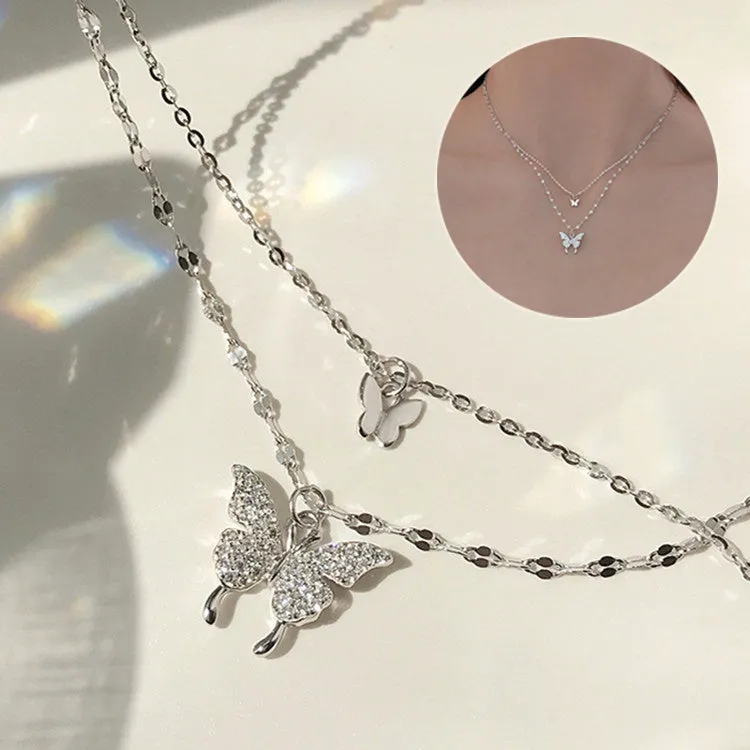 Elegant Silver Color Shiny Butterfly Necklaces Ladies