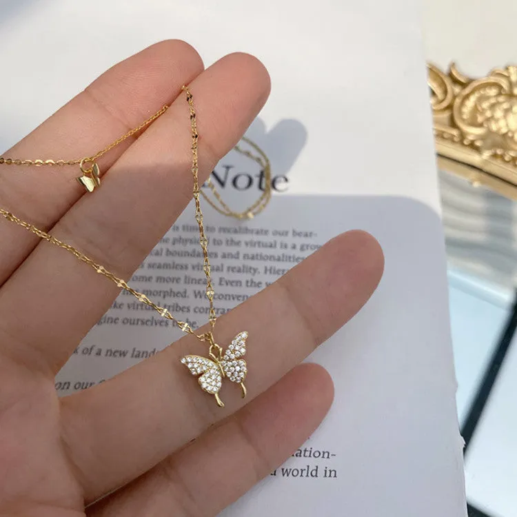 Elegant Silver Color Shiny Butterfly Necklaces Ladies