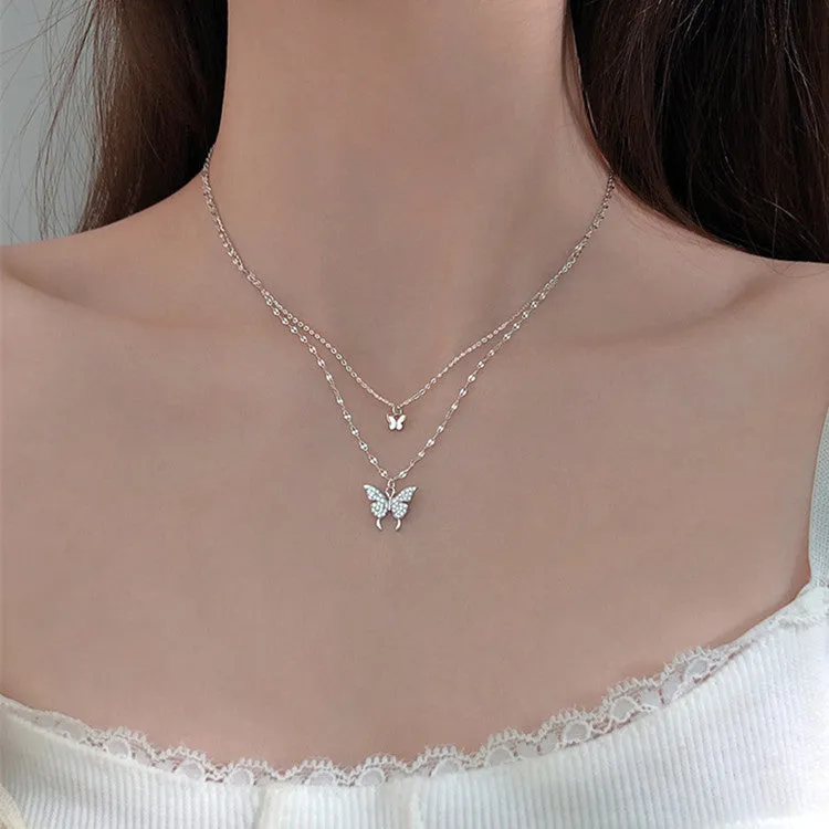 Elegant Silver Color Shiny Butterfly Necklaces Ladies