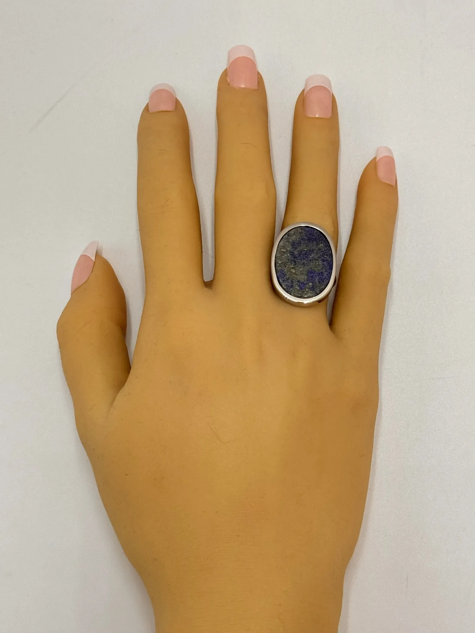 Elegant White Gold Sodalite Ring - Unique Oval Design