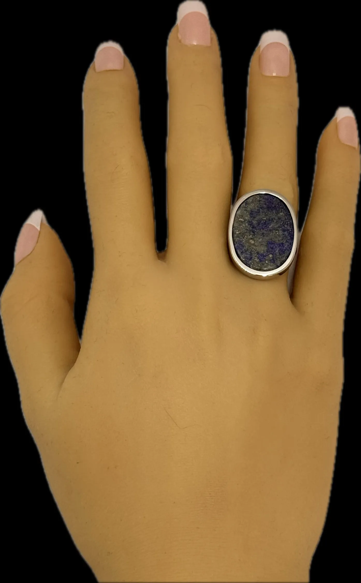 Elegant White Gold Sodalite Ring - Unique Oval Design