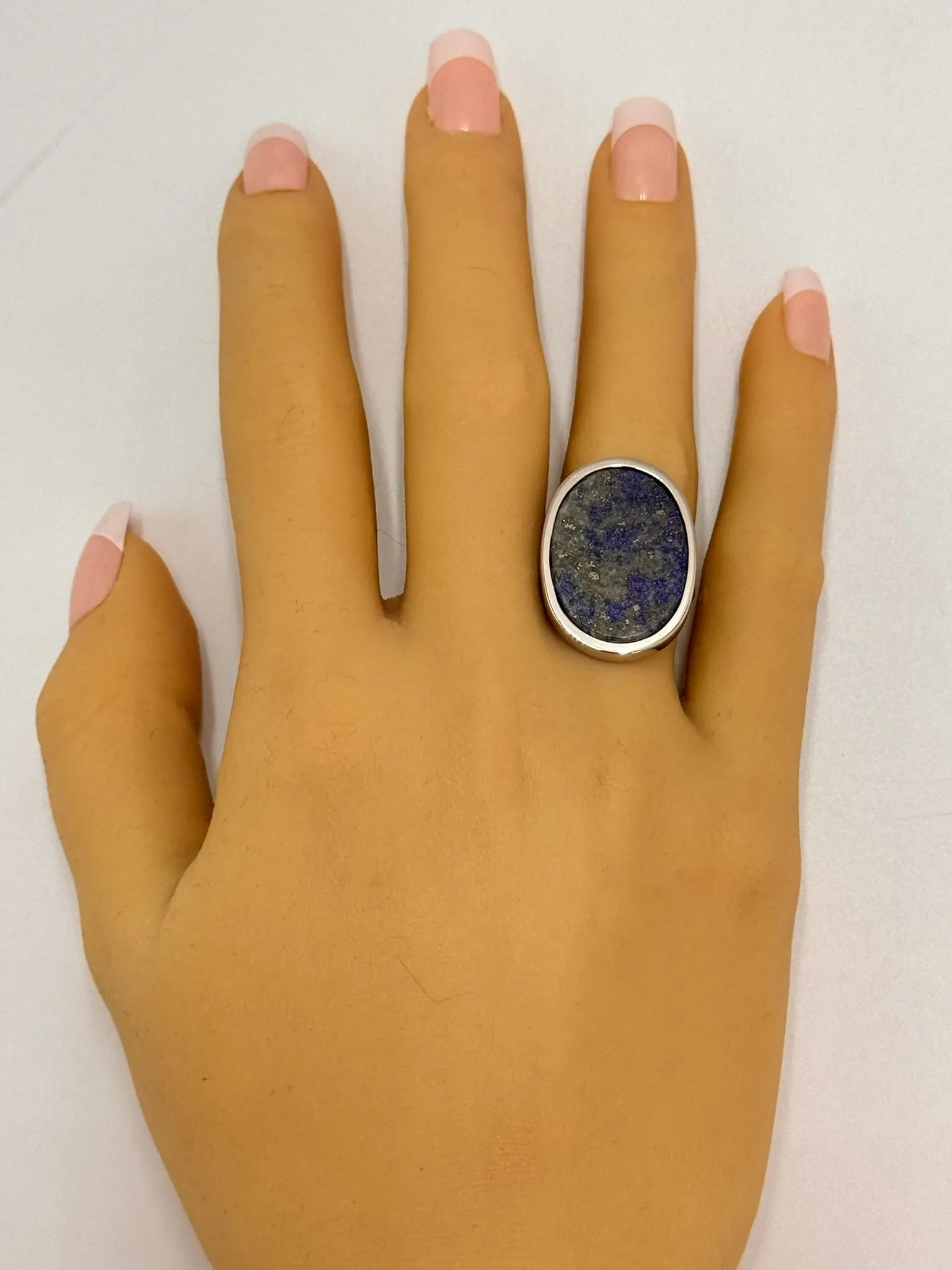 Elegant White Gold Sodalite Ring - Unique Oval Design