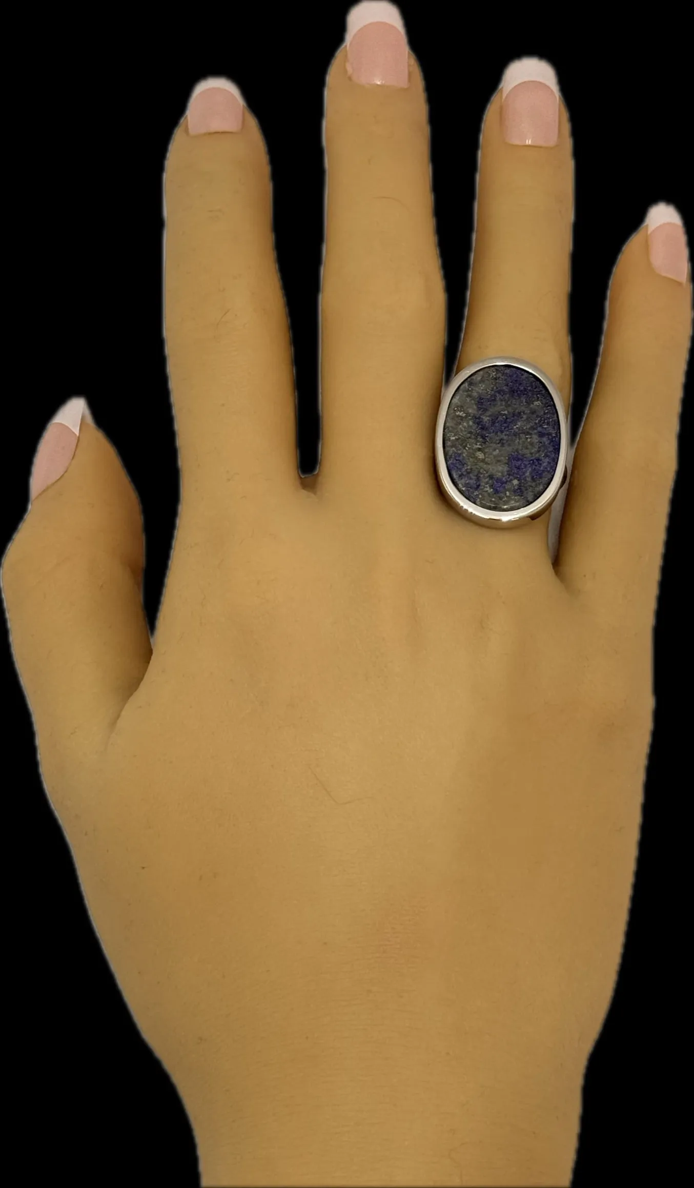 Elegant White Gold Sodalite Ring - Unique Oval Design