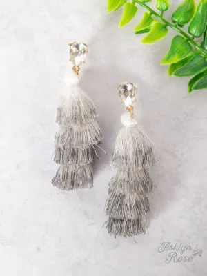 Elegantly Simple Tassel Earrings, Grey