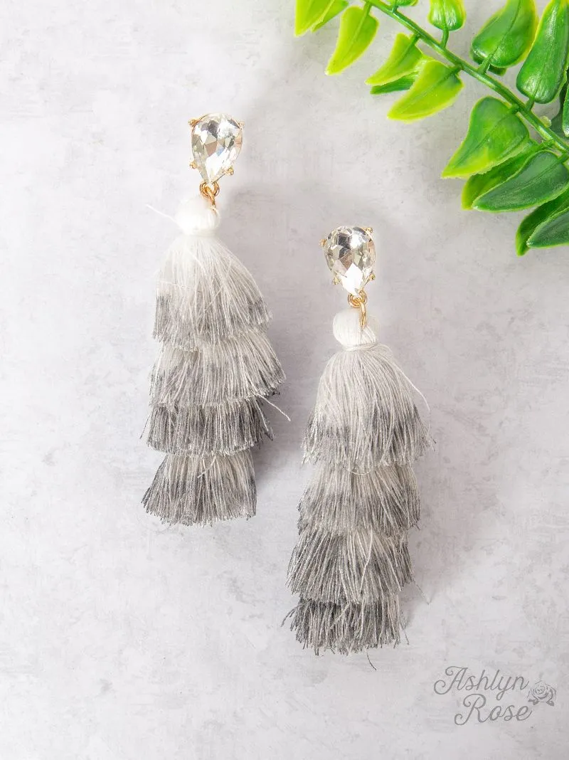 Elegantly Simple Tassel Earrings, Grey