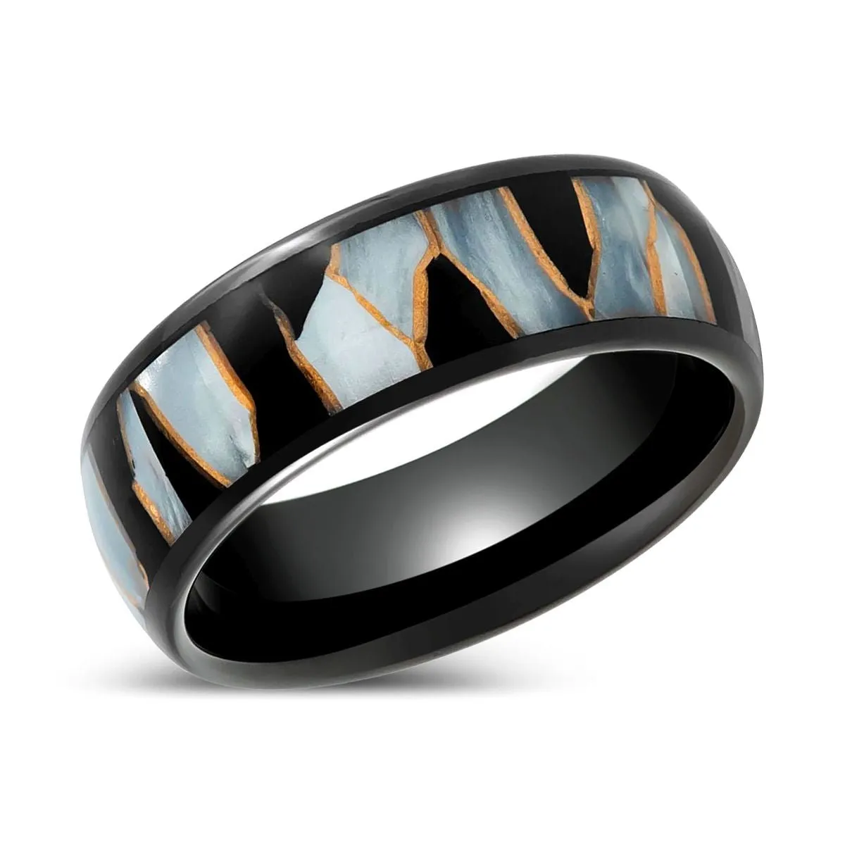 ELITIS | Black Tungsten Ring with Capiz, Black Resin