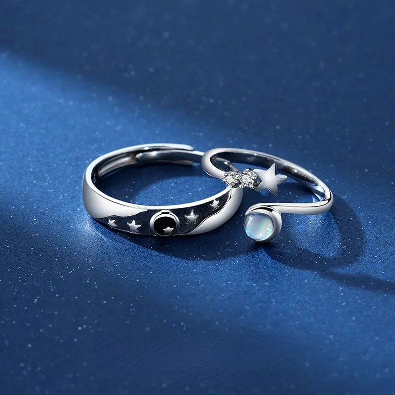 Engravable Moonstone Couple Promise Rings