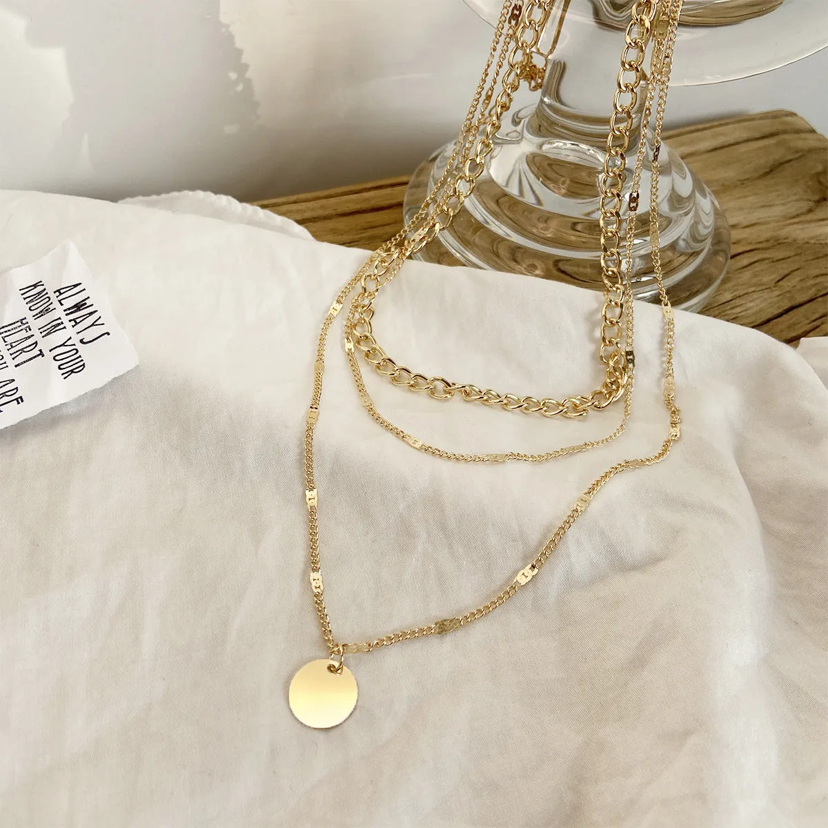 Fashionable Personality Small Disc Pendant Multi-Layer Necklace