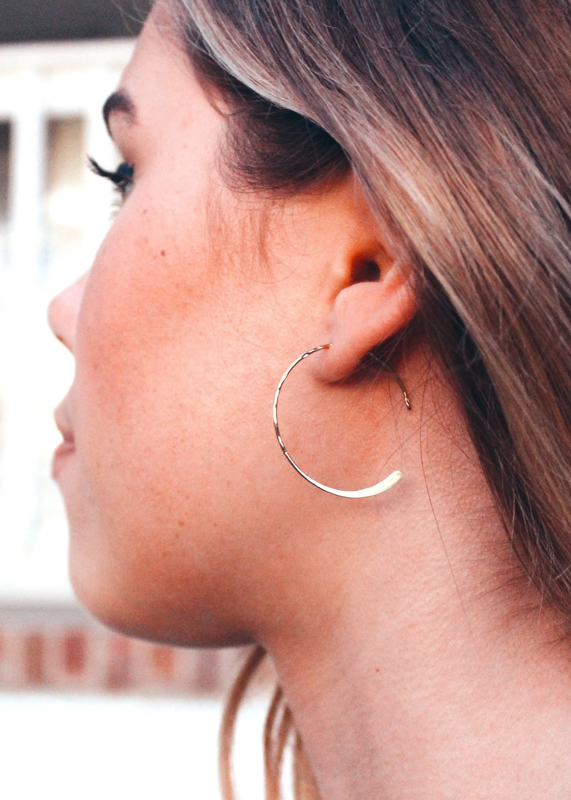 Felly Flat Textured Gold Hoop Earrings