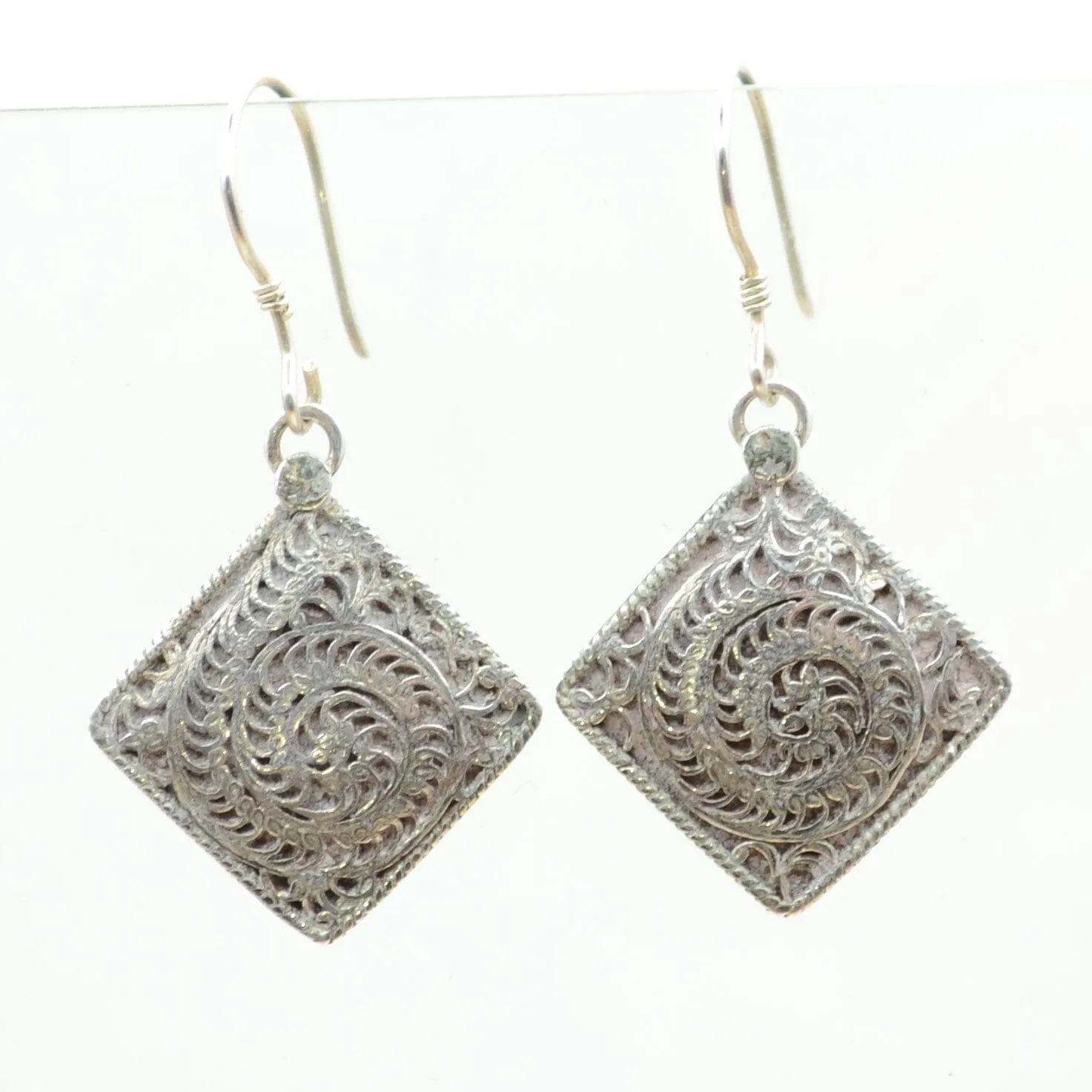 Filigree Diamond Silver Earrings