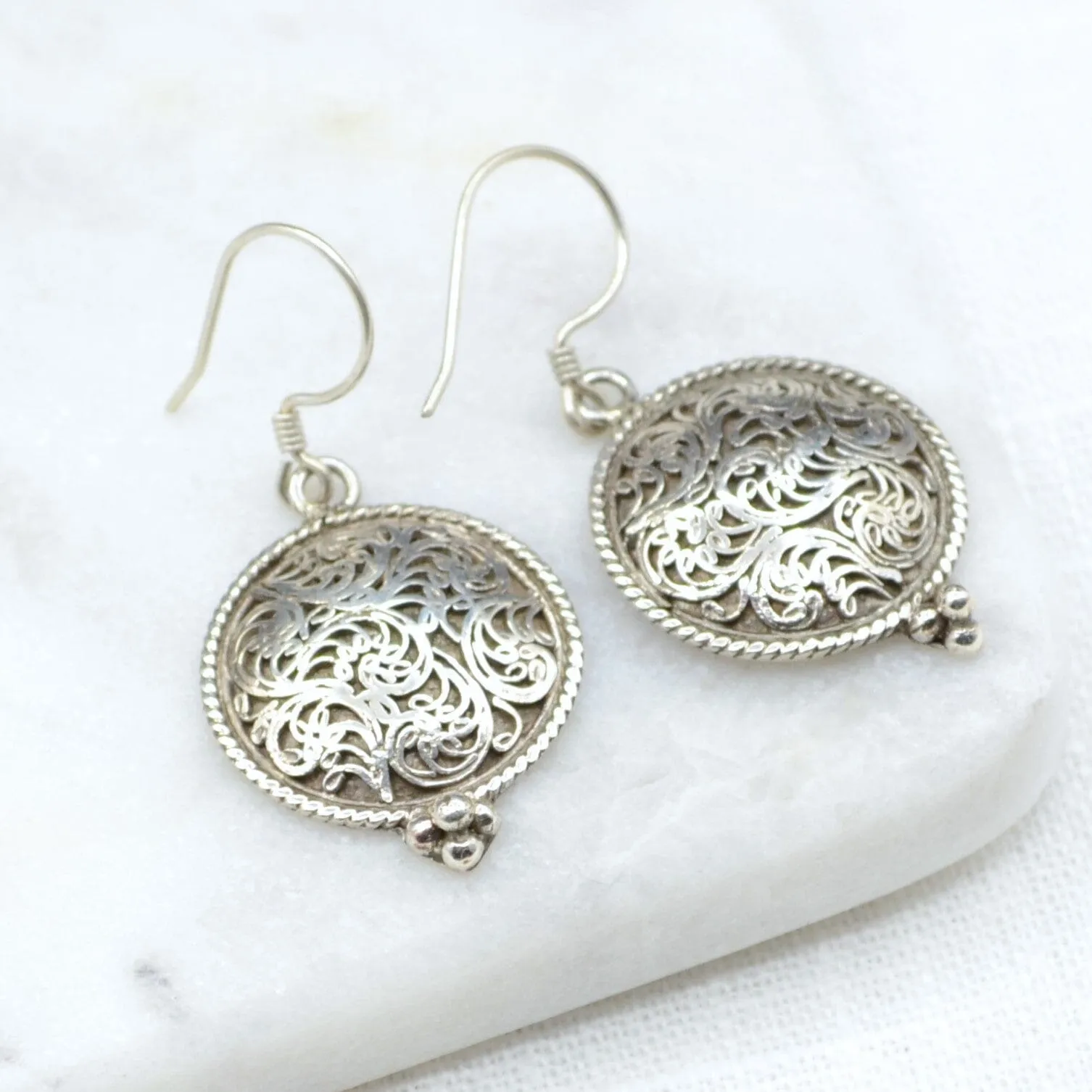 Filigree Round Silver Earrings