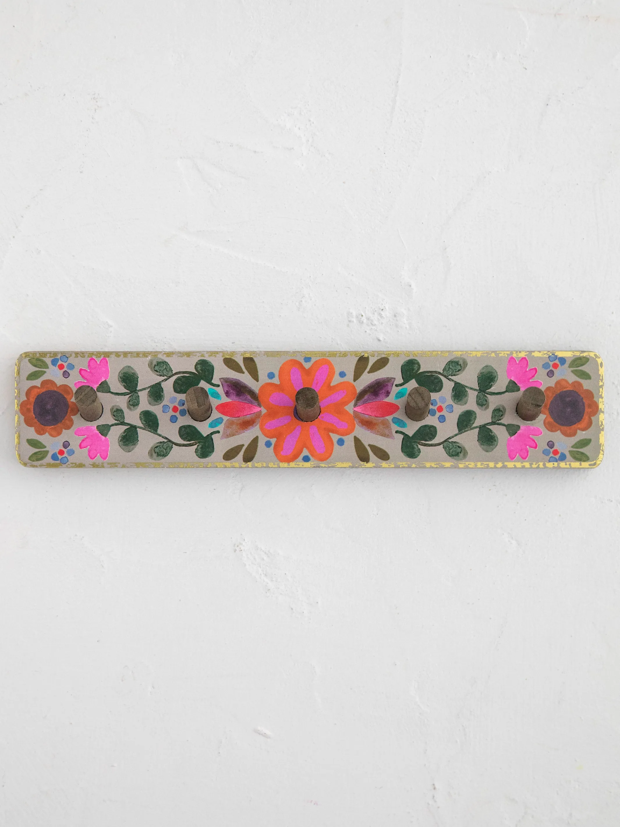 Floral Wall Hook Rack - Pink Flower