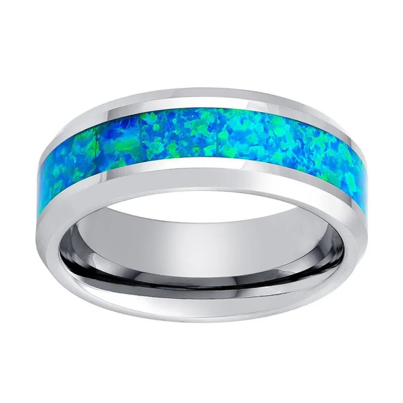 GLEAMING | Tungsten Ring Synthetic Opal Inlay