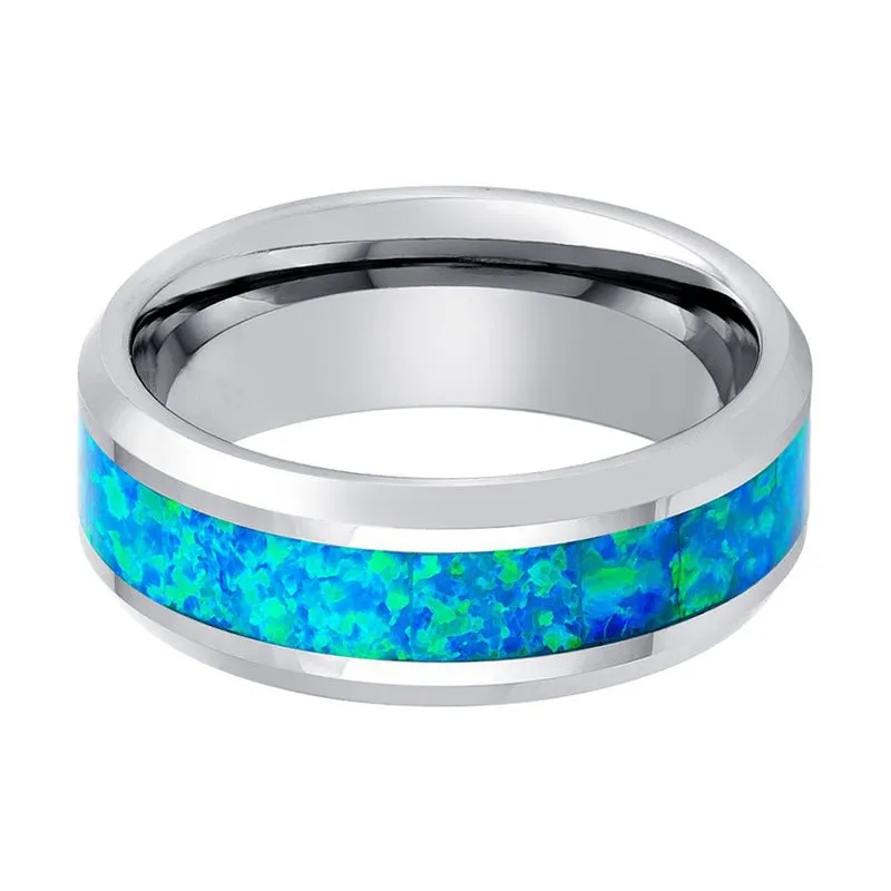 GLEAMING | Tungsten Ring Synthetic Opal Inlay