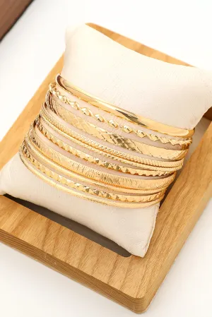 Gold 10pcs Textured Twisted Stackable Alloy Bracelet Set