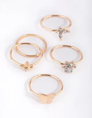 Gold Butterfly & Garden Rings 4-Pack