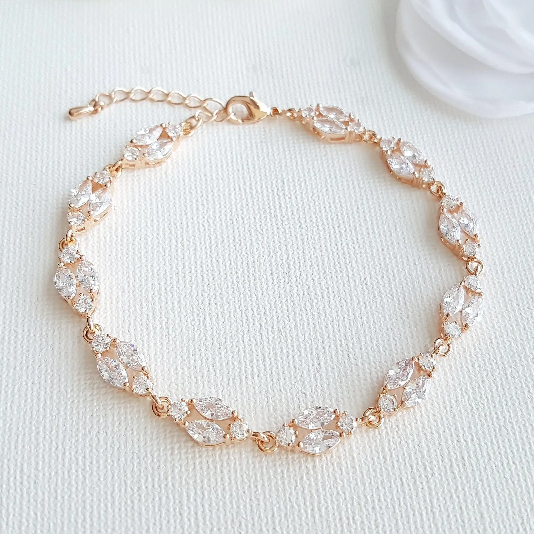 Gold Crystal Wedding Bracelet in Marquis Tennis Bracelet Style-Hayley