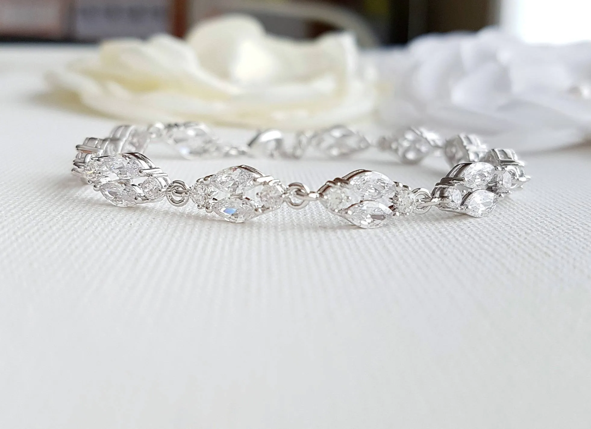 Gold Crystal Wedding Bracelet in Marquis Tennis Bracelet Style-Hayley