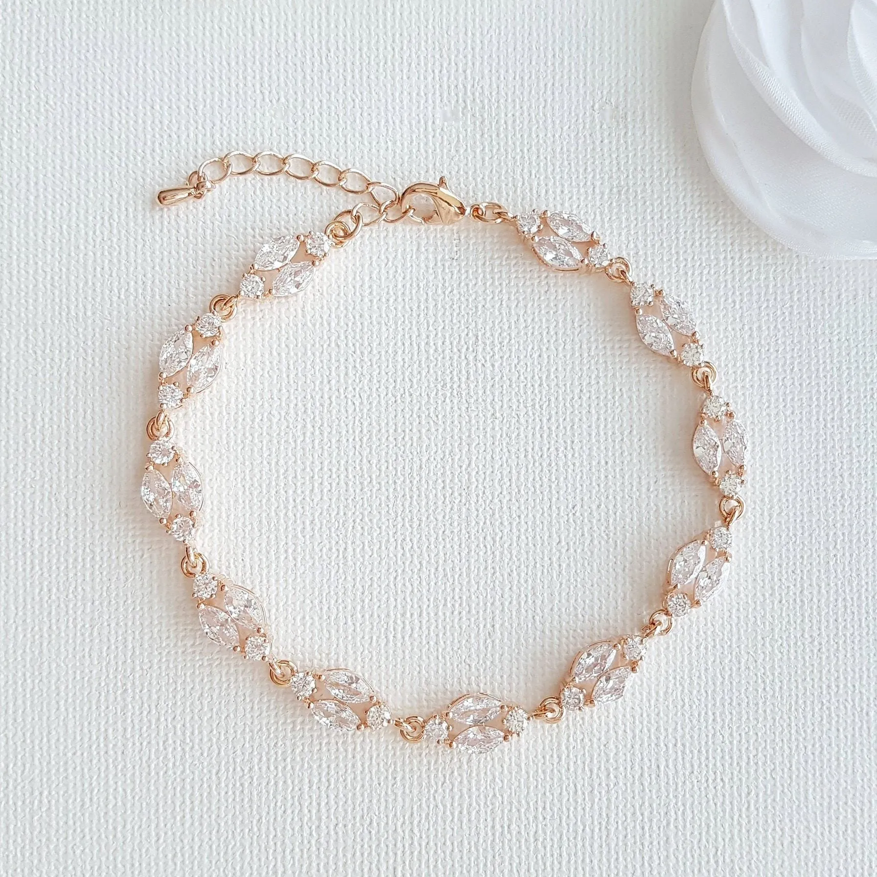 Gold Crystal Wedding Bracelet in Marquis Tennis Bracelet Style-Hayley