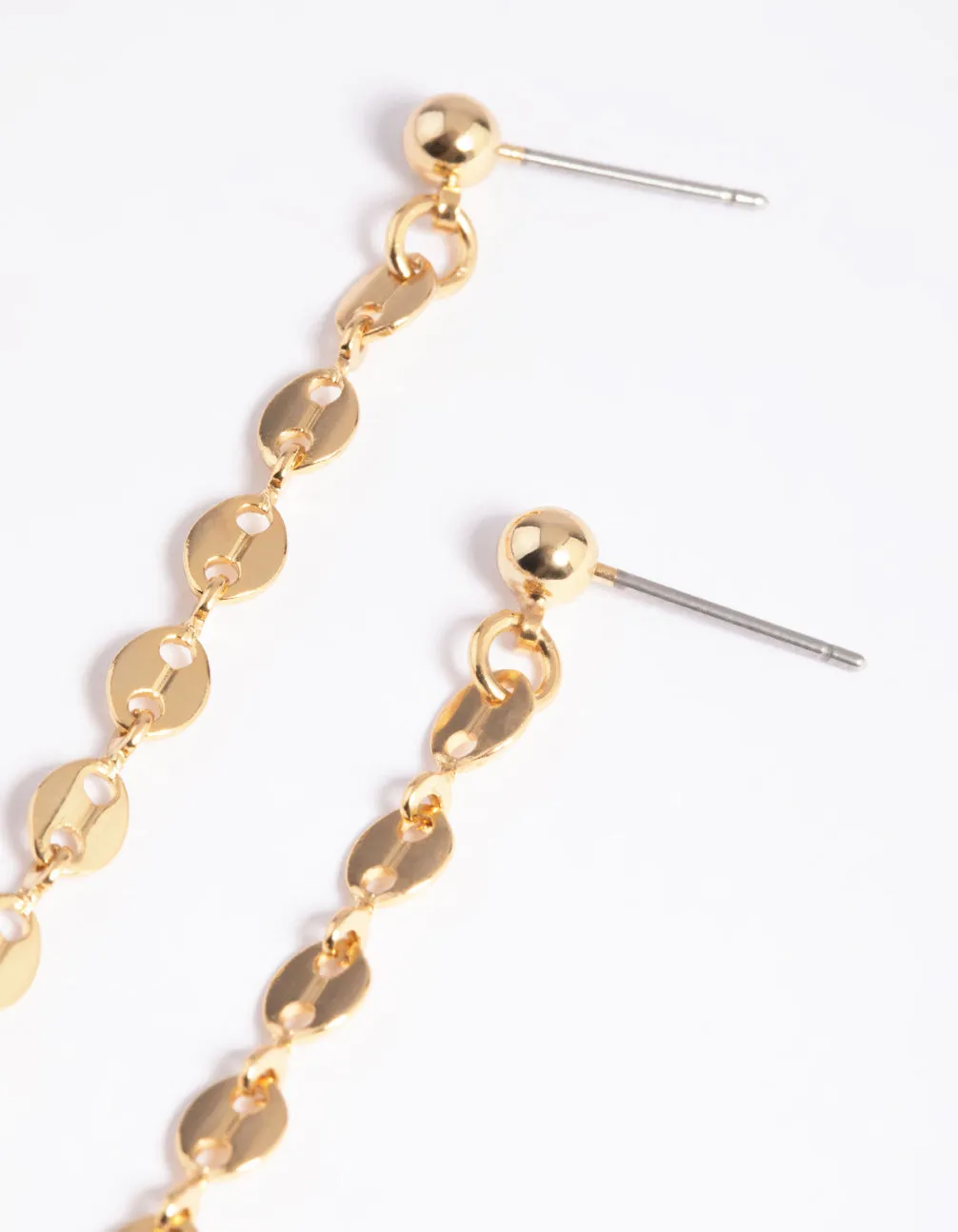 Gold Plated Brass Chain Ball Drop Earrings