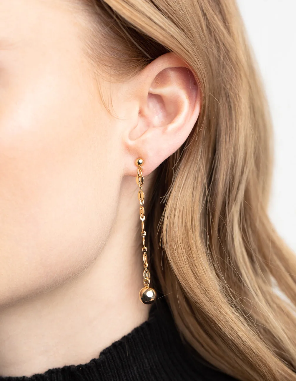 Gold Plated Brass Chain Ball Drop Earrings