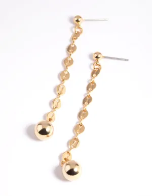 Gold Plated Brass Chain Ball Drop Earrings