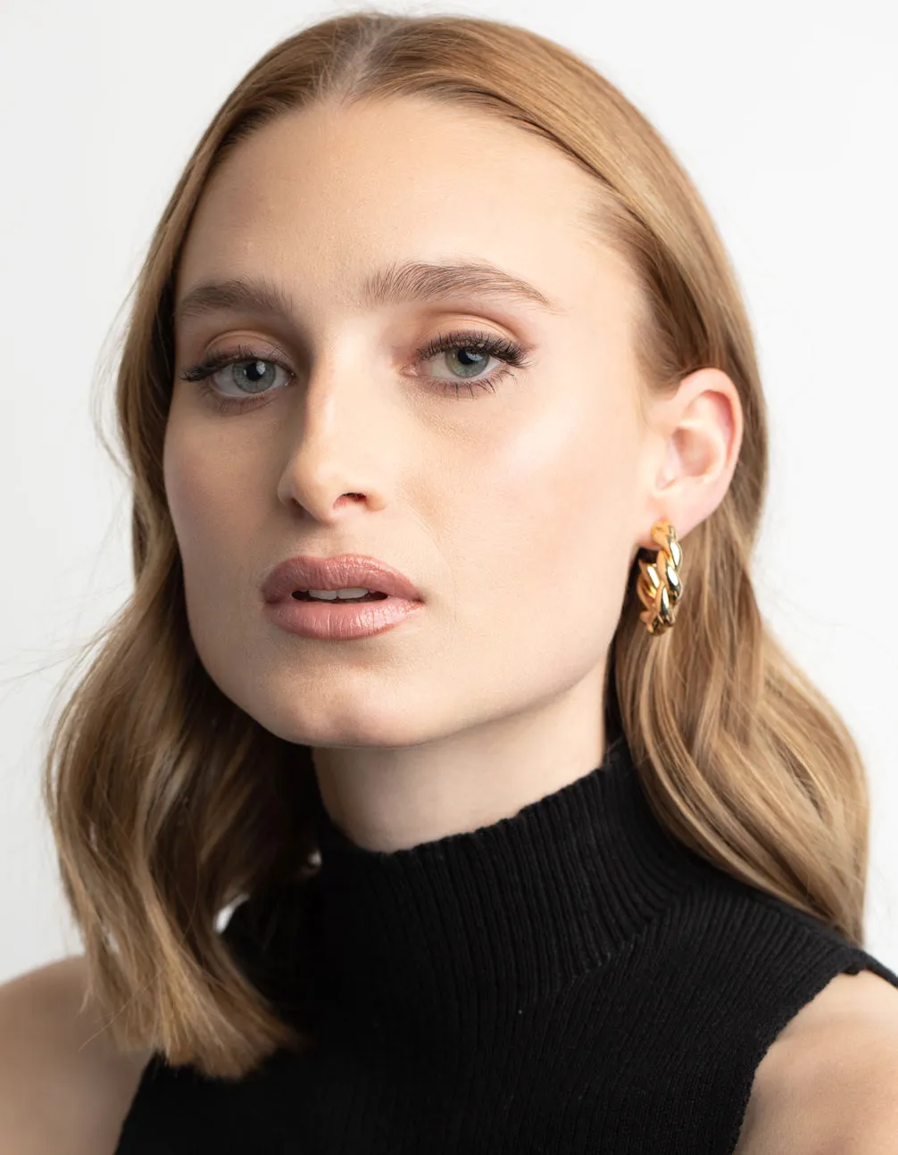 Gold Plated Brass Croissant Hoop Earrings