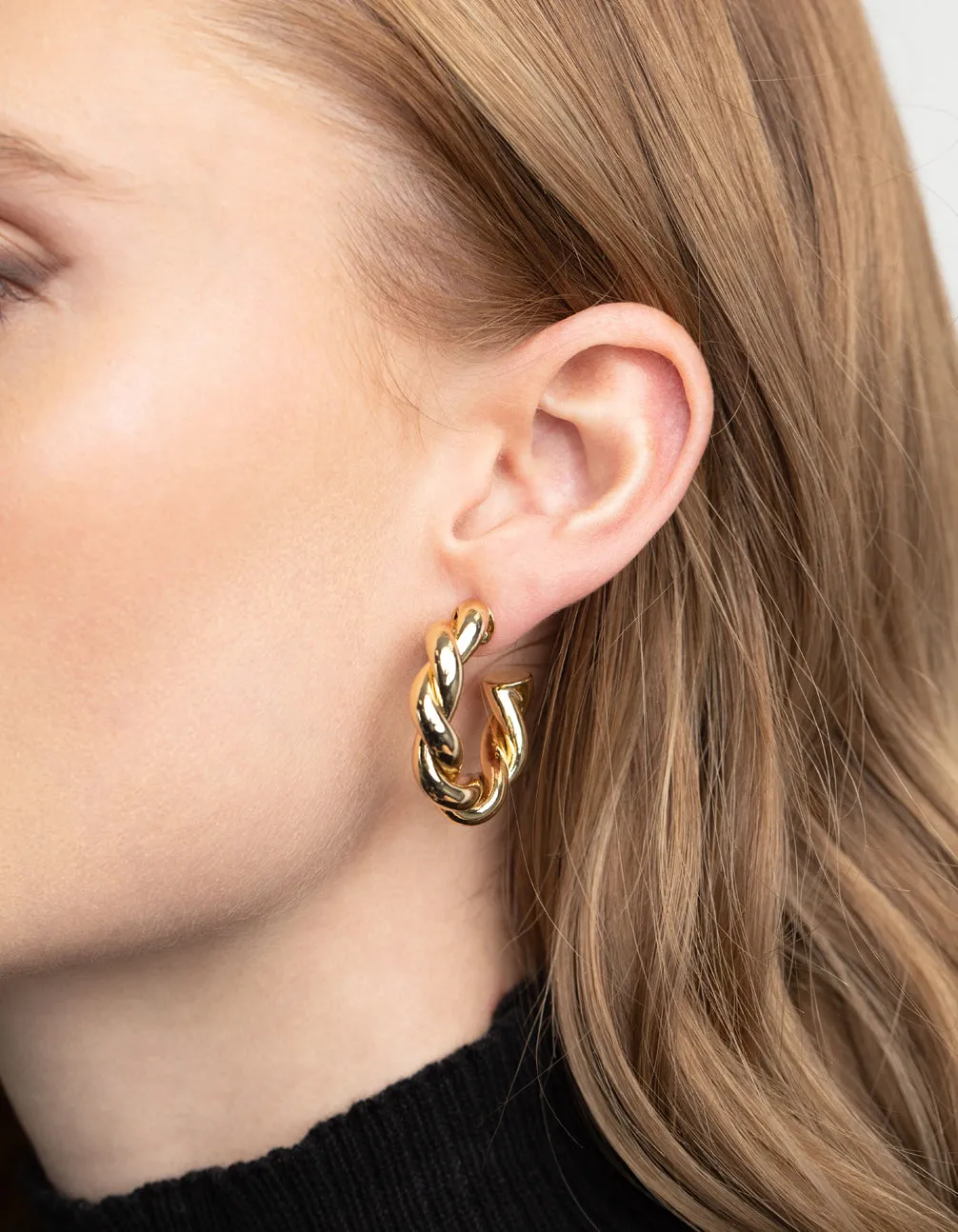 Gold Plated Brass Croissant Hoop Earrings