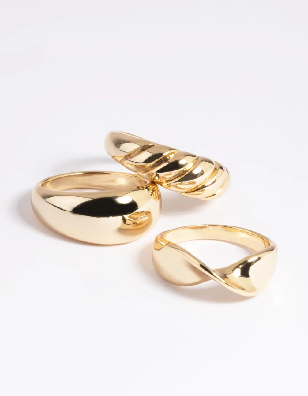 Gold Plated Brass Croissant Ring Stack Pack