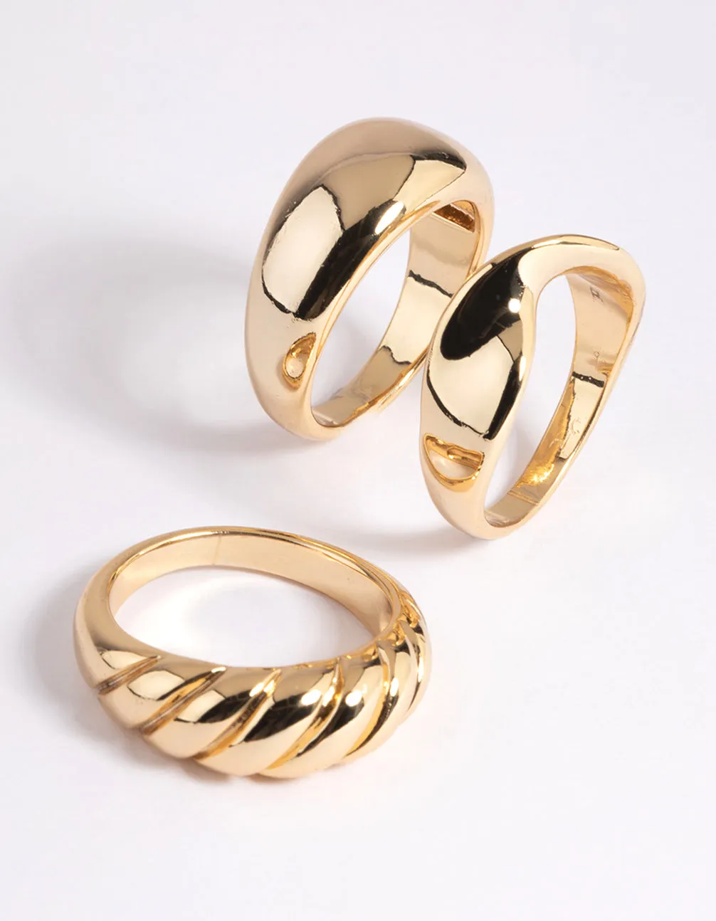 Gold Plated Brass Croissant Ring Stack Pack