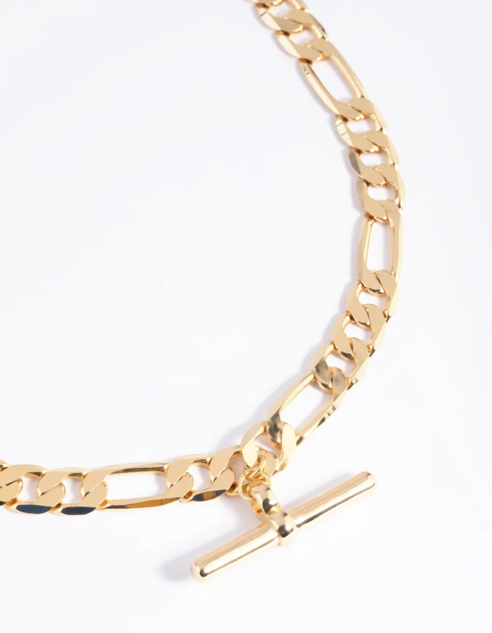 Gold Plated Fob Figaro Chain Necklace