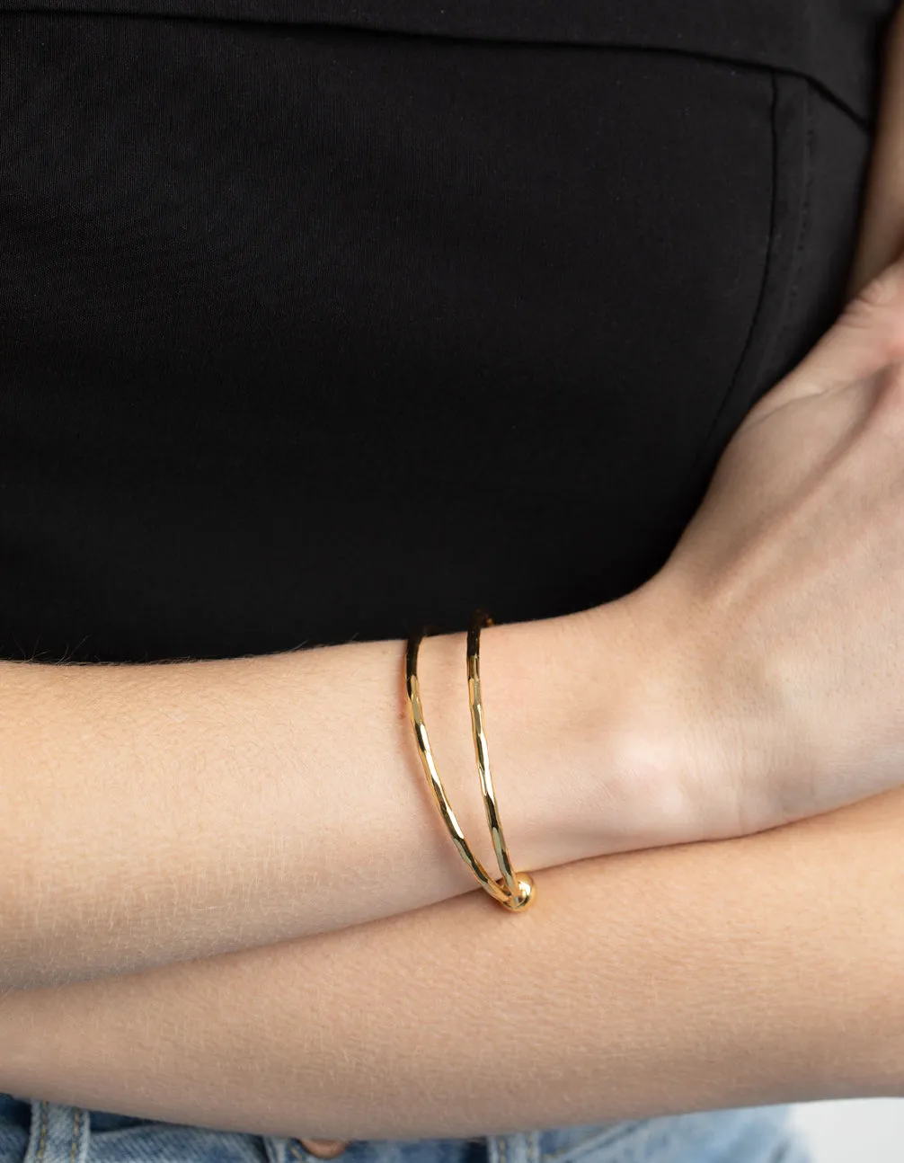 Gold Plated Molten Cuff Bangle Bracelet