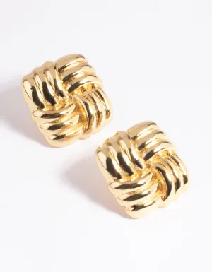 Gold Plated Square Woven Stud Earrings