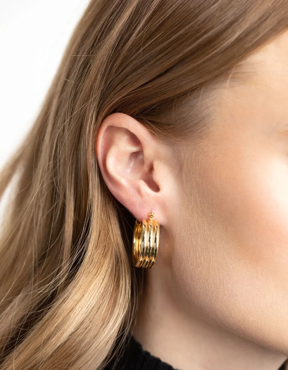 Gold Plated Vertical Lines Hoop Earrings