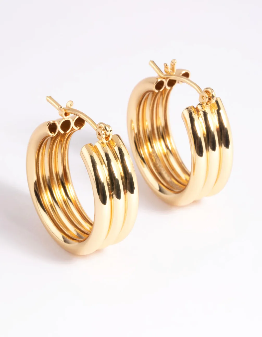 Gold Plated Vertical Lines Hoop Earrings