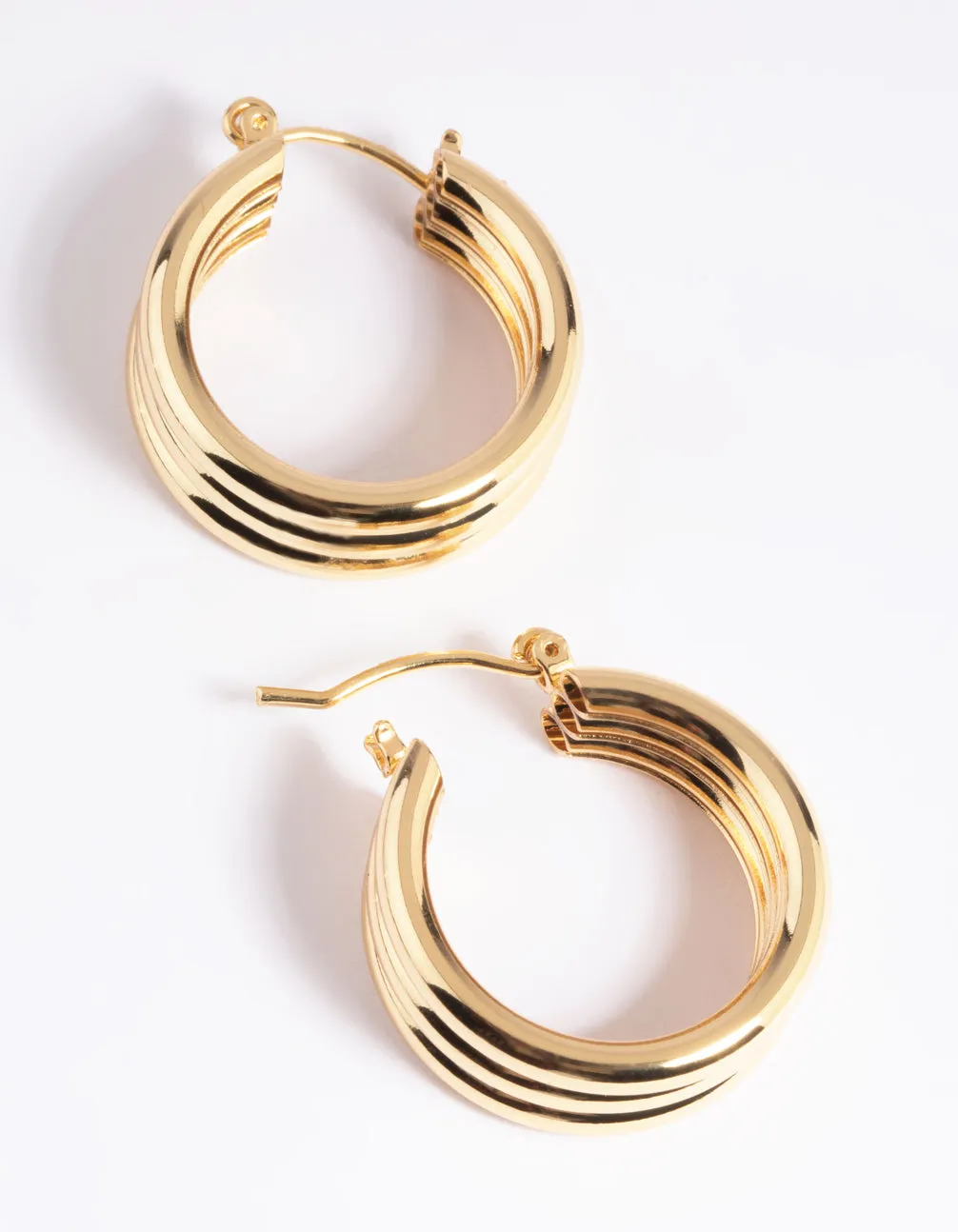 Gold Plated Vertical Lines Hoop Earrings