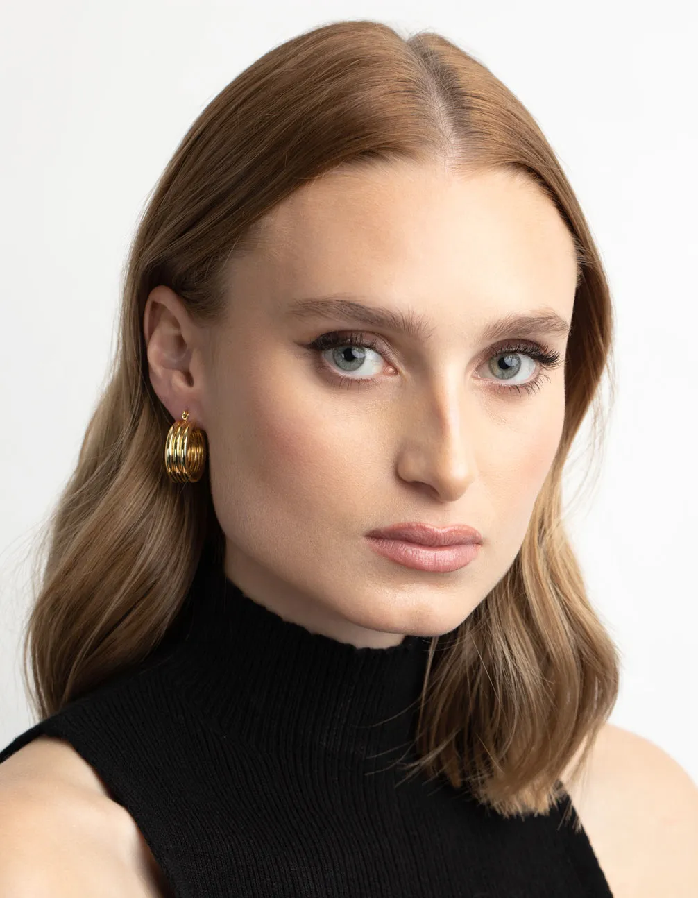 Gold Plated Vertical Lines Hoop Earrings