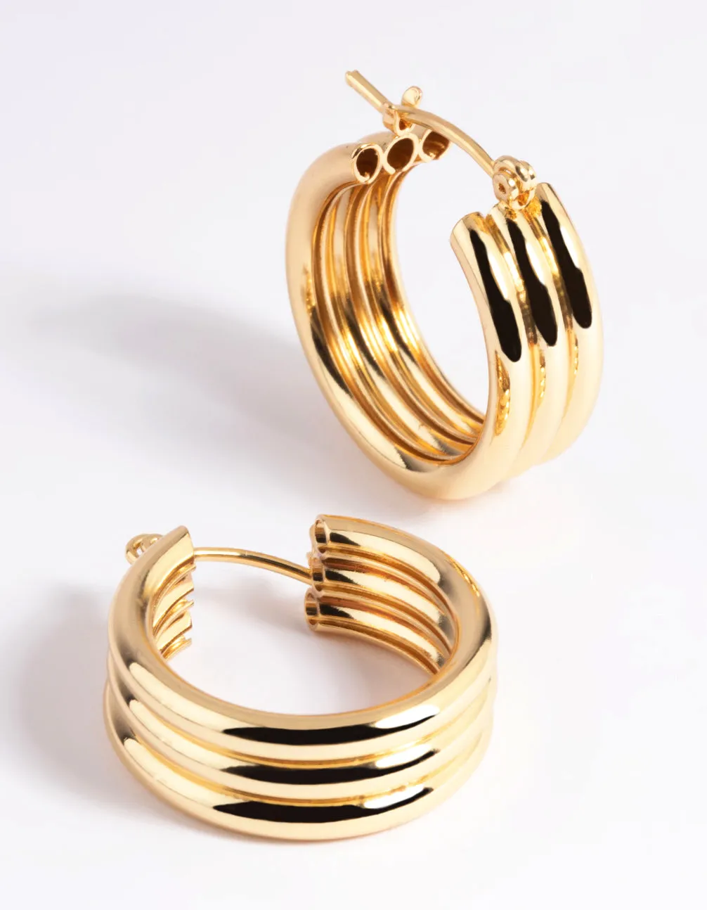 Gold Plated Vertical Lines Hoop Earrings