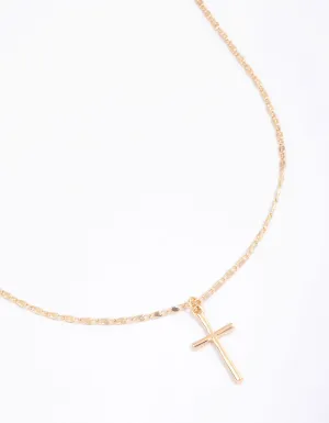 Gold Shiny Cross Pendant Necklace