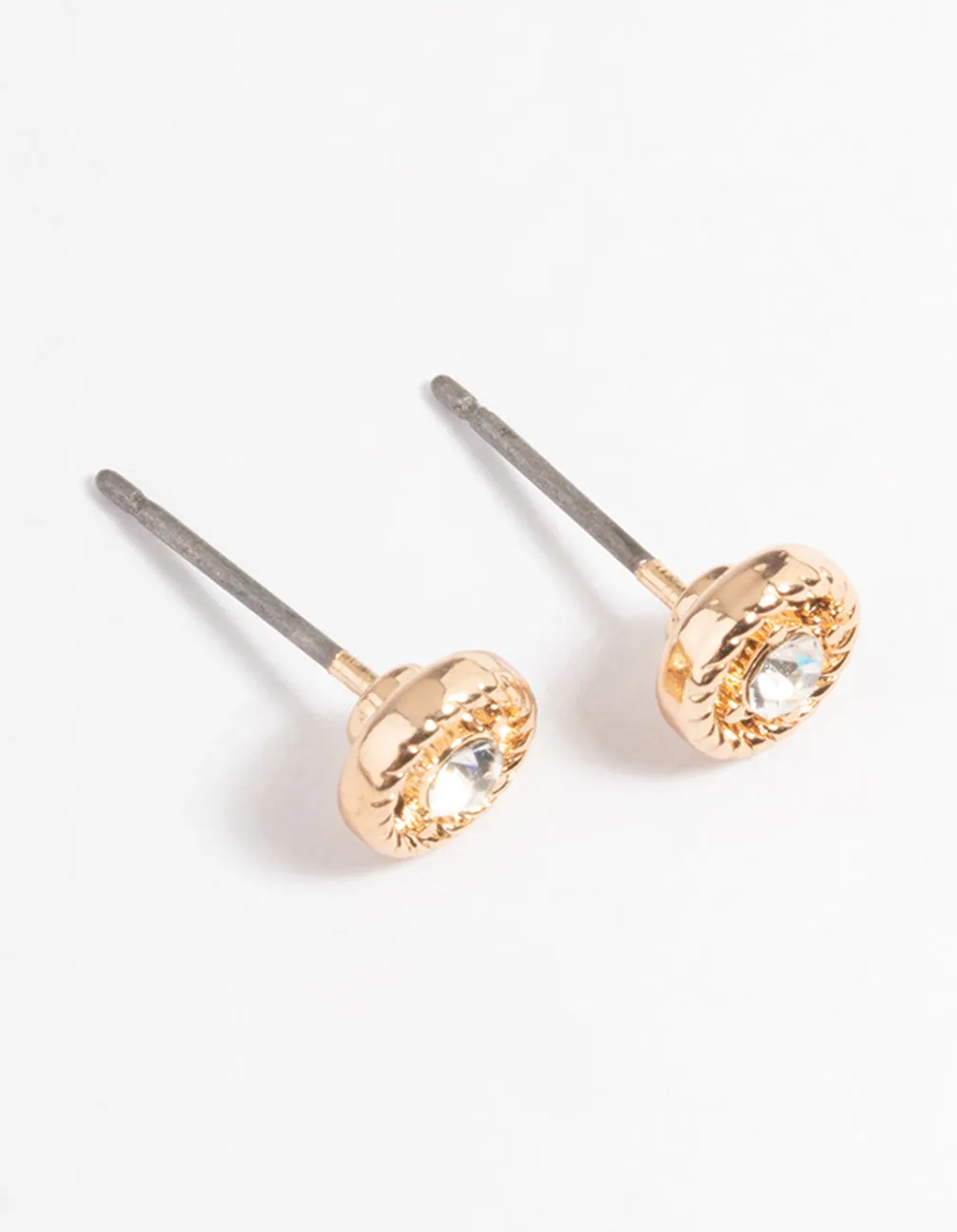 Gold Simple Stone Stud Earrings