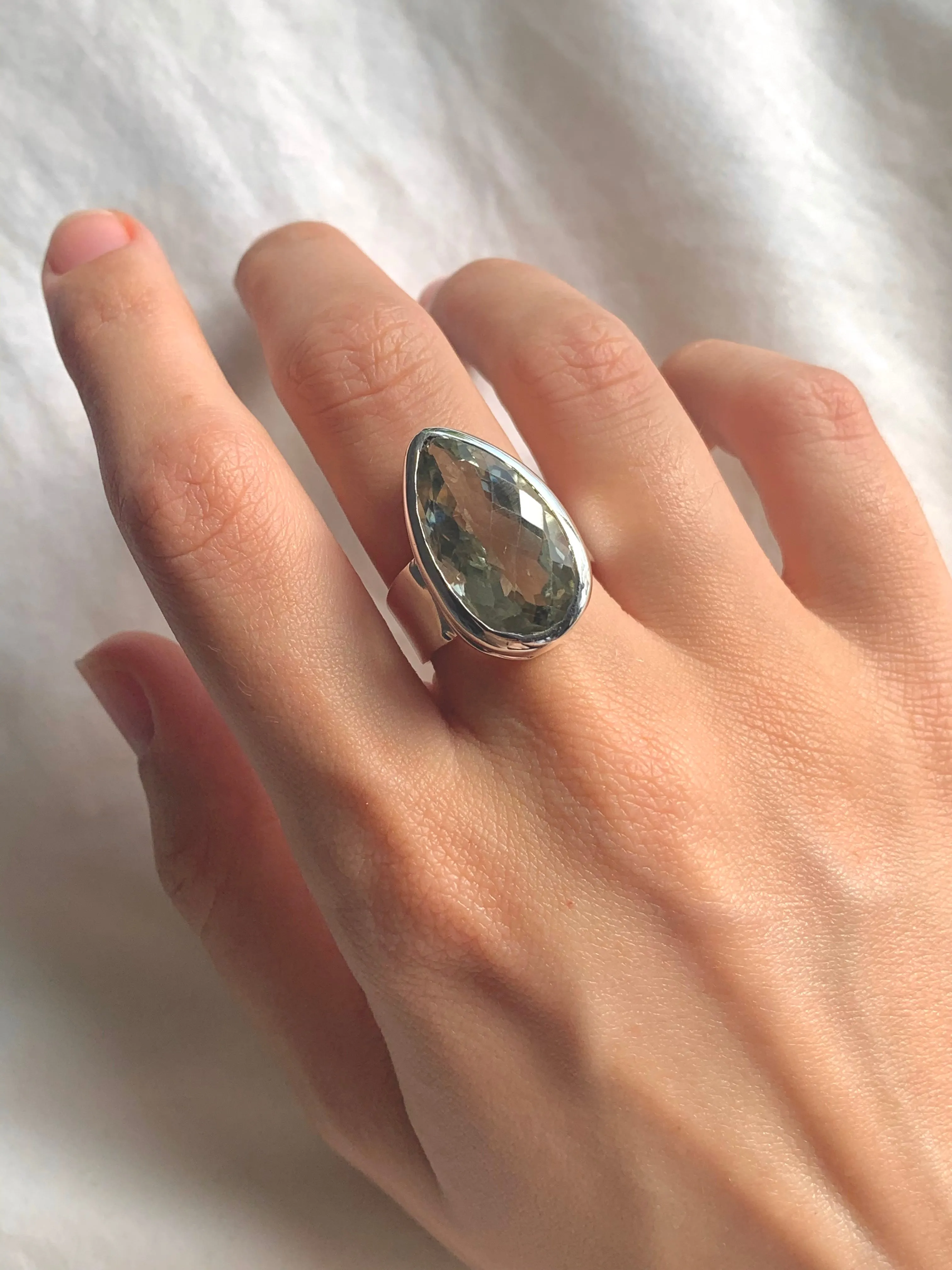 Green Amethyst Bethan Ring - Teardrop (US 7.5)