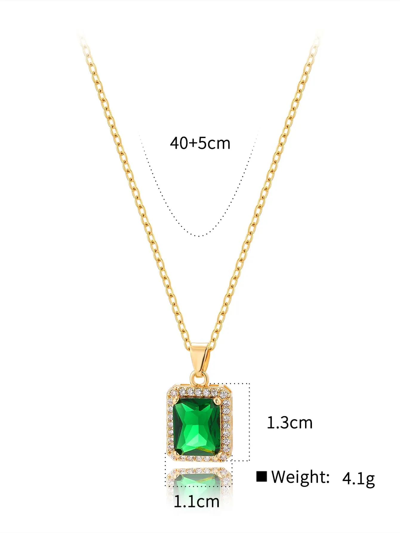 Green Cubic Zirconia Decor Geometric Pendant Necklace for Women Girls